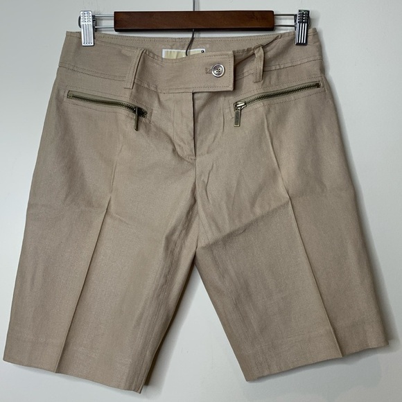 Michael Kors | Tan Linen Blend Zip Front Pockets Chino Shorts 2 - Picture 1 of 11